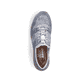 Blaue Rieker Damen Slipper N4255-12 mit einer Gummischnürung sowie Löcheroptik. Schuh von oben.