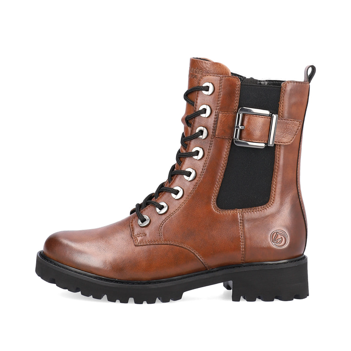 
Kastanienbraune remonte Damen Biker Boots D8668-22 mit Schnürung und Reißverschluss. Schuh Außenseite