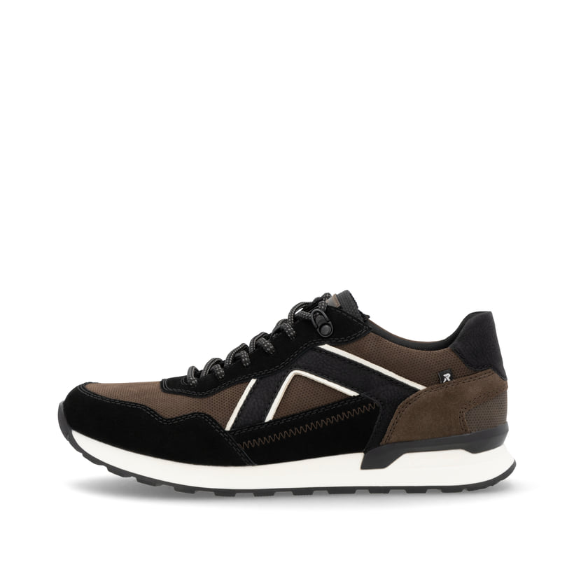 Braune Rieker Herren Sneaker Low U0310-25 mit einer leichten und griffigen Sohle. Schuh Außenseite.