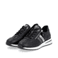 Schwarze remonte Damen Sneaker D1G02-02 mit einem Reißverschluss. Schuhpaar seitlich schräg.