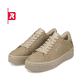Beige Rieker EVOLUTION Damen Sneaker W0704-20 mit Schnürung sowie einer Plateausohle. Schuhpaar schräg.