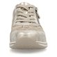 Beige Rieker Damen Sneaker Low N1112-91 mit einem Reißverschluss. Schuh von vorne.