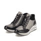 
Schwarze remonte Damen Sneaker D0T70-01 mit einer dämpfenden Sohle mit Keilabsatz. Schuhpaar schräg.
