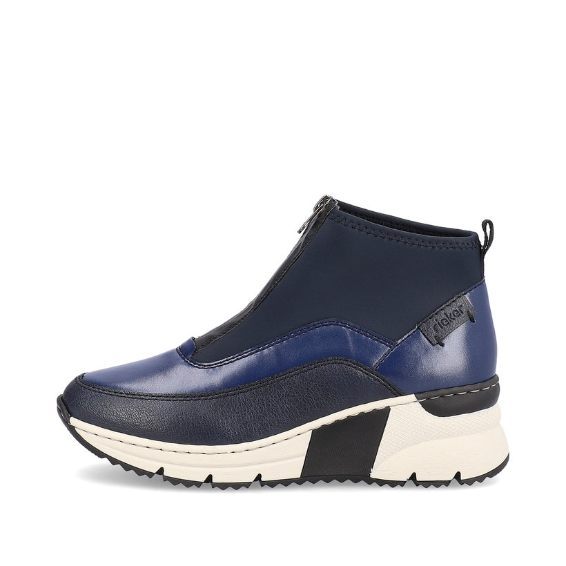 Blaue Rieker Damen Sneaker High N6352-14 mit Reißverschluss sowie Komfortweite G. Schuh Außenseite.