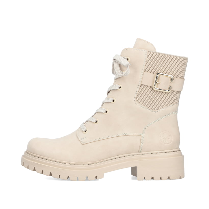 
Cremebeige Rieker Damen Biker Boots 72631-63 mit einer schockabsorbierenden Sohle. Schuh Außenseite