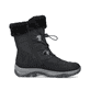 Nachtschwarze Rieker Damen Schnürstiefel M9683-00 mit Gummizug sowie einer Profilsohle. Schuh Innenseite