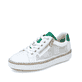 Weiße vegane Rieker Damen Sneaker Low M2945-80 mit einem Reißverschluss. Schuh seitlich schräg.