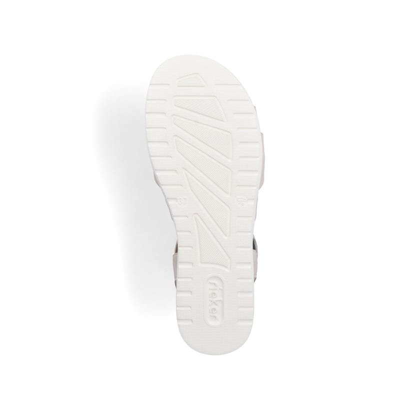 Perlweiße Rieker Damen Riemchensandalen V5052-80 mit einer ultra leichten Sohle. Schuh Laufsohle.