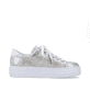 Metallische Rieker Damen Sneaker Low N49W1-90 mit Schnürung sowie geprägtem Logo. Schuh Innenseite.
