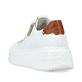Schneeweiße Rieker Damen Sneaker Low N5452-80 mit einem Reißverschluss. Schuh von hinten.