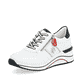 Weiße remonte Damen Sneaker D0T04-81 mit Reißverschluss sowie der Extraweite H. Schuh seitlich schräg.