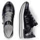 
Glanzschwarze remonte Damen Sneaker D1302-02 mit einer flexiblen Plateausohle. Schuhpaar von oben.