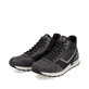 Schwarze Rieker Herren Sneaker High U0370-00 mit leichter und griffiger Sohle. Schuhpaar seitlich schräg.