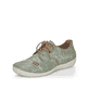 Grüne Rieker Damen Schnürschuhe 52528-52 mit einer extra weichen Decksohle. Schuh seitlich schräg.