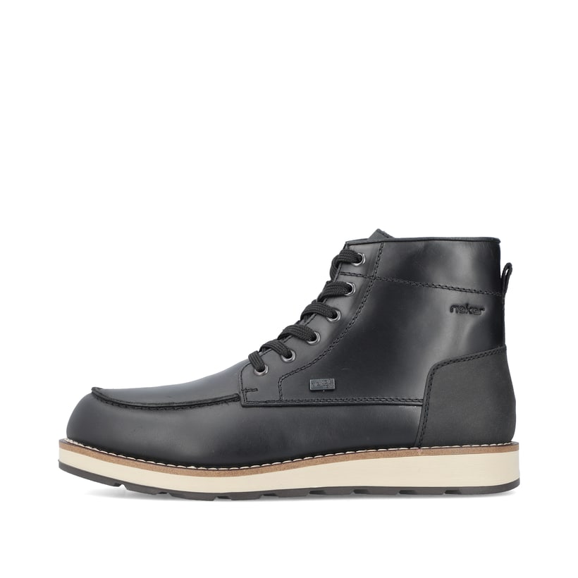 Schwarze Rieker Herren Schnürstiefel 30030-00 mit wasserabweisender TEX-Membran. Schuh Außenseite.