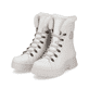 Weiße Rieker Damen Schnürstiefel W0372-80 mit einer Plateausohle. Schuhpaar seitlich schräg.