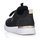 Schwarze Rieker Damen Slipper N4722-00 mit Gummischnürung sowie gesticktem Logo. Schuh von hinten.
