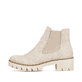 
Sandbeige Rieker Damen Chelsea Boots X5772-60 mit einer Profilsohle mit Blockabsatz. Schuh Außenseite