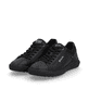 Schwarze Rieker Herren Sneaker Low U1100-00 mit flexibler Sohle. Schuhpaar seitlich schräg.