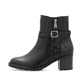 Tiefschwarze remonte Damen Stiefeletten D2A72-00 mit Zierschnalle. Schuh Außenseite.