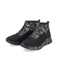 Schwarze Rieker Damen Sneaker High M4953-00 mit dämpfender und leichter Sohle. Schuhpaar seitlich schräg.