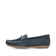 Blaue Rieker Damen Loafer 40253-14 in Löcheroptik sowie schmaler Passform E 1/2. Schuh Außenseite.