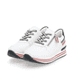 Weiße remonte Damen Sneaker D1312-82 mit Reißverschluss sowie der Komfortweite G. Schuhpaar seitlich schräg.