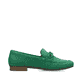 Grasgrüne Rieker Damen Loafer 51999-52 mit Elastikeinsatz sowie modischer Kette. Schuh Innenseite.