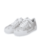 Metallische Rieker Damen Sneaker Low N49W1-90 mit Schnürung sowie geprägtem Logo. Schuhpaar seitlich schräg.