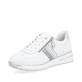Reinweiße remonte Damen Sneaker D1G02-80 mit einem Reißverschluss. Schuh seitlich schräg.