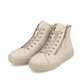 
Cremebeige remonte Damen Sneaker D0972-62 mit einer besonders leichten Plateausohle. Schuhpaar schräg.