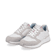 Weiße Rieker Damen Sneaker Low W0600-90 mit einer leichten und griffigen Sohle. Schuhpaar seitlich schräg.