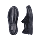 Schwarze Rieker Herren Slipper 14850-01 mit Elastikeinsatz sowie Extraweite H. Schuh von oben, liegend.