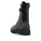 Stahlschwarze remonte Damen Biker Boots D8664-00 mit Zierschnalle. Schuh von hinten.