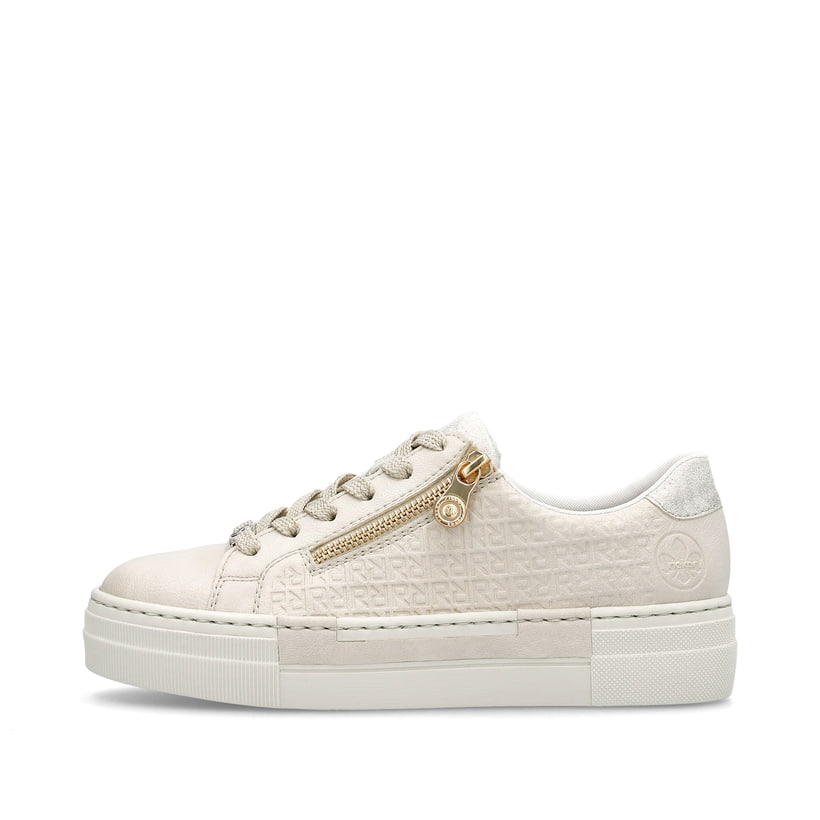 Weiße Rieker Damen Sneaker Low N4914-80 mit einem Reißverschluss. Schuh Außenseite.