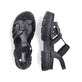 Schwarze Rieker Damen Riemchensandalen V5352-00 mit einem Elastikeinsatz. Schuh von oben, liegend.