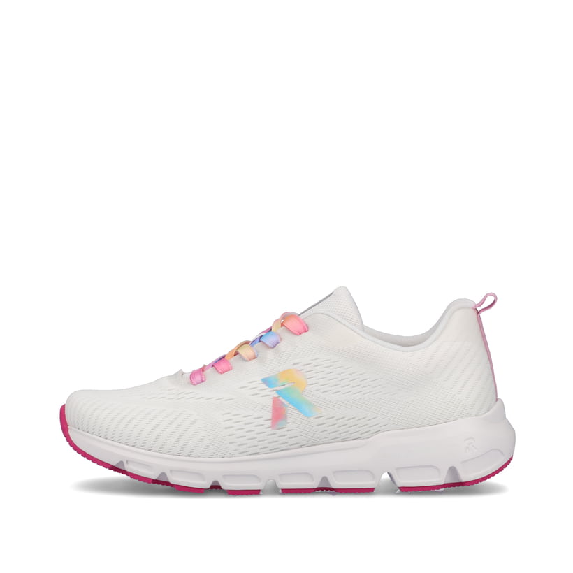 Weiße Rieker Damen Sneaker Low 40404-80 mit flexibler und super leichter Sohle. Schuh Außenseite.