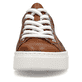 Braune Rieker Damen Sneaker Low N5906-24 mit Schnürung sowie einem Textprint. Schuh von vorne.