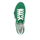 Grüne Rieker Damen Sneaker Low N49W1-52 mit Schnürung sowie Logo an der Seite. Schuh von oben.