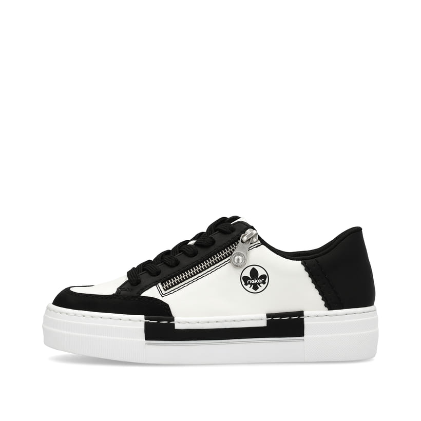Weiße Rieker Damen Sneaker Low N4903-80 mit einem Reißverschluss. Schuh Außenseite.