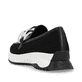 Schwarze Rieker Damen Loafer W1303-00 mit abriebfester Sohle. Schuh von hinten.