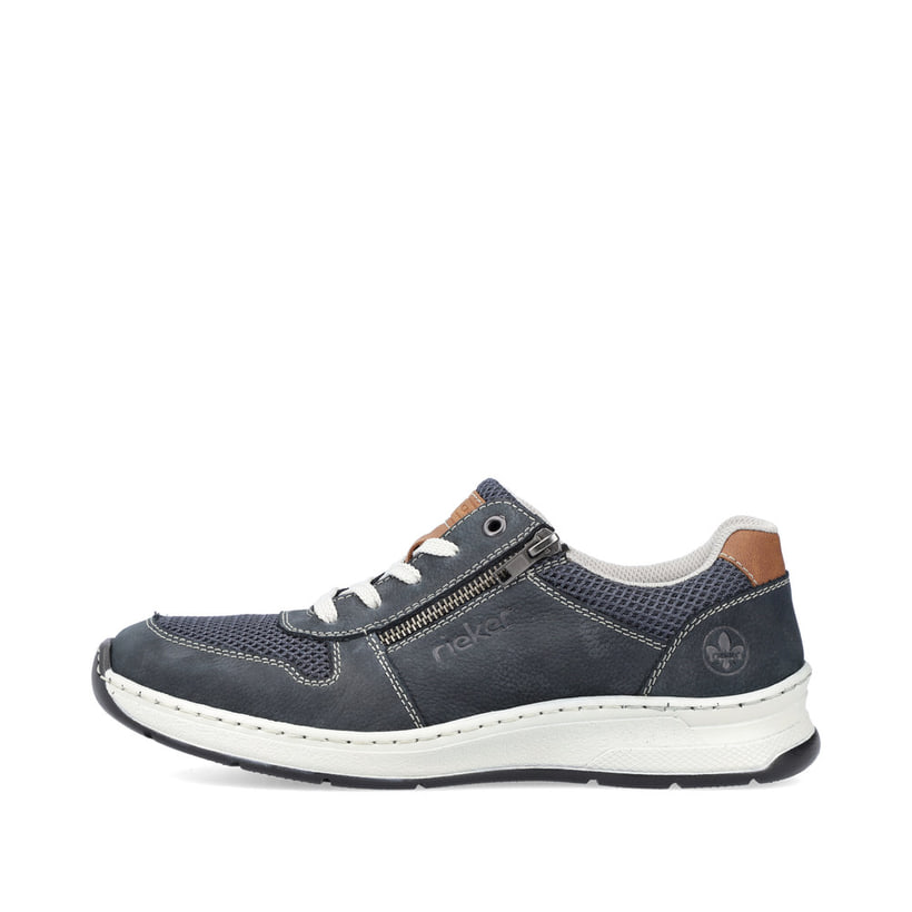 Blaue Rieker Herren Schnürschuhe 14300-14 mit Reißverschluss sowie Ziernähten. Schuh Außenseite.