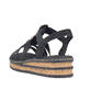 Schwarze Rieker Keilsandaletten 62949-00 mit einem Elastikeinsatz. Schuh von hinten.