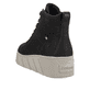 Schwarze Rieker Damen Sneaker High W0561-00 mit ultra leichter Plateausohle. Schuh von hinten.
