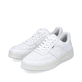 Weiße Rieker Damen Sneaker Low M8415-80 mit einer Schnürung. Schuhpaar seitlich schräg.