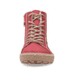 
Erdbeerrote Rieker Damen Schnürstiefel N1022-33 mit einer robusten Profilsohle. Schuh von vorne.