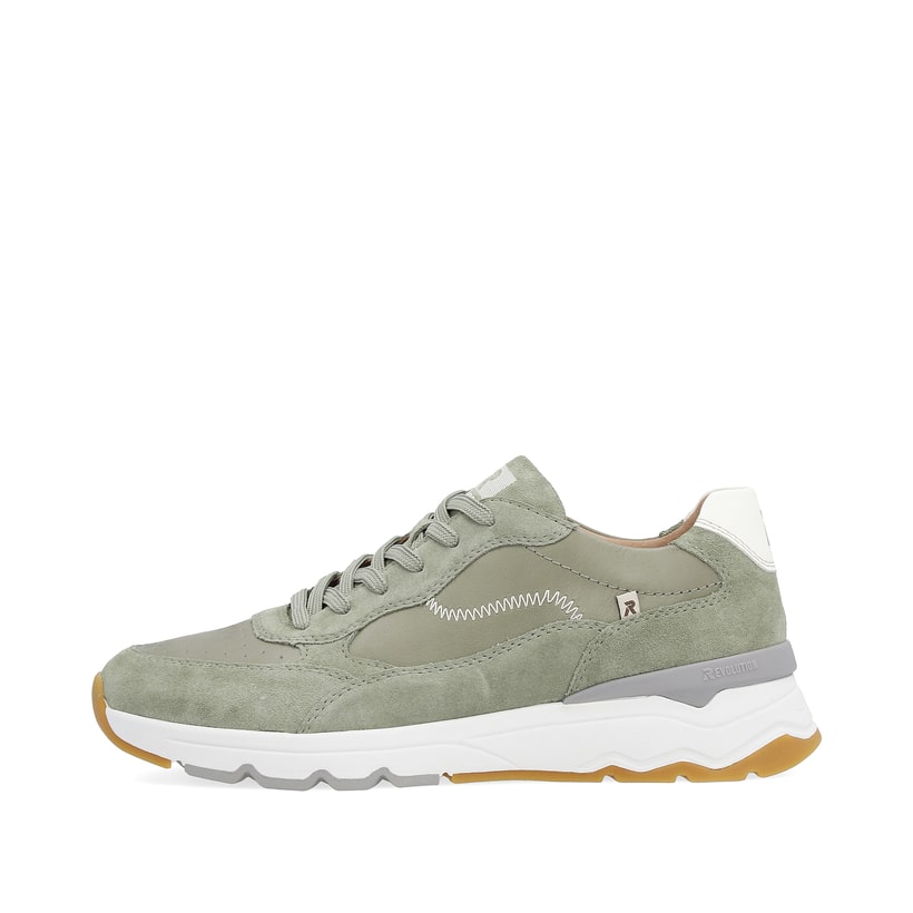 Grüne Rieker Herren Sneaker Low U0901-52 mit super leichter und flexibler Sohle. Schuh Außenseite.