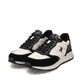 Beige Rieker Damen Sneaker Low W0605-62 mit leichter und griffiger Sohle. Schuhpaar seitlich schräg.
