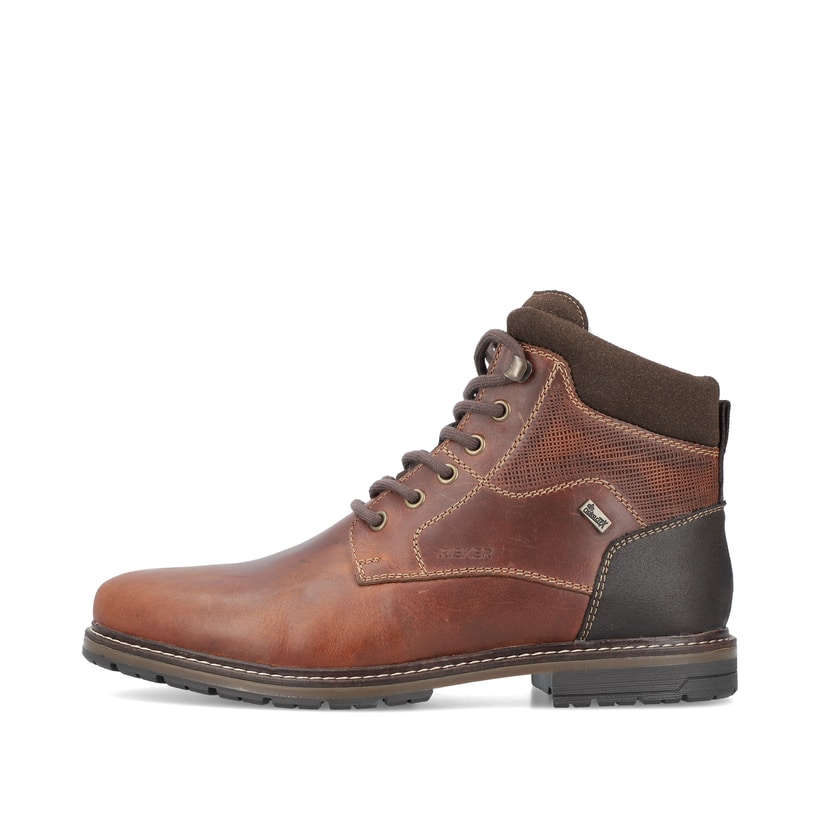 Braune Rieker Herren Schnürstiefel 13740-24 mit wasserabweisender TEX-Membran. Schuh Außenseite.