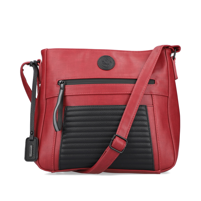Rieker Damen Handtasche H1481-33 in Feuerrot-Schwarz aus Kunstleder mit Reißverschluss. Handtasche Vorderseite.